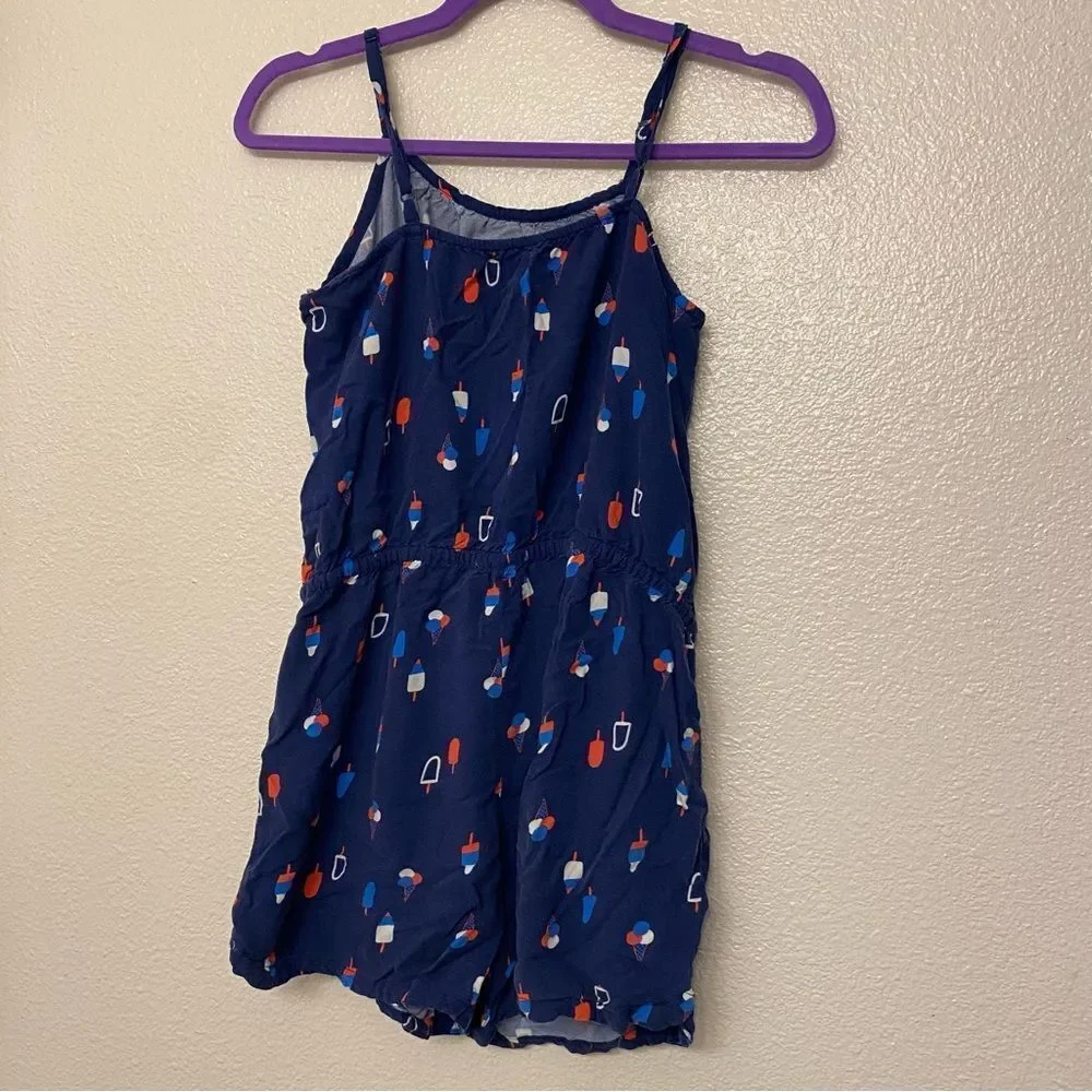 Cat and Jack Viscose red white blue ice cream Romper jumpsuit shorts XL 14/16